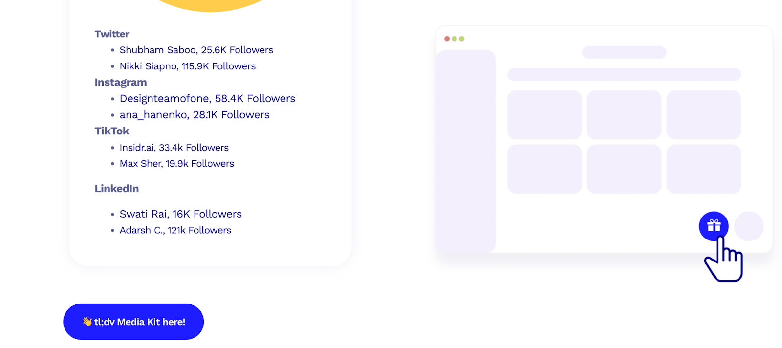 tl;dv's public media kit in Notion, listing brand assets, product screenshots and content guidance for partners.